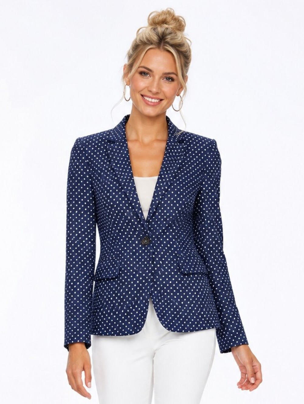 J. Crew Regent Blazer Navy Blue Polka Dot 100% Linen Size 2